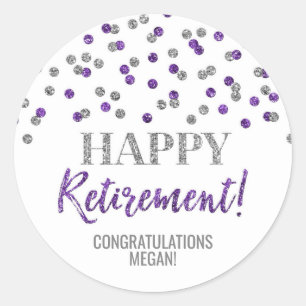 Paarse Silver Confetti Happy Retirement Ronde Sticker