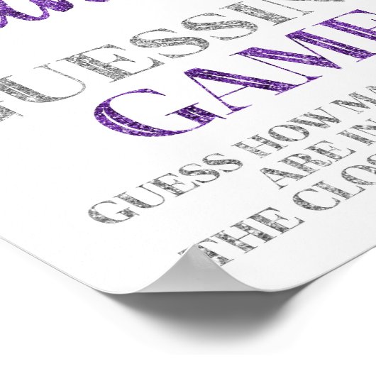 Paarse Silver Confetti Snoep Guining Game Sign Poster (Hoek)