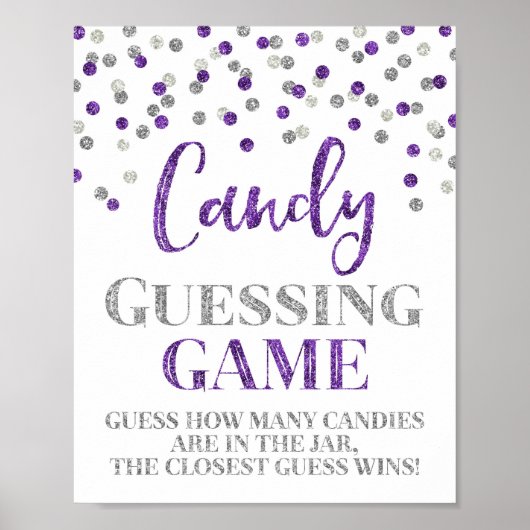 Paarse Silver Confetti Snoep Guining Game Sign Poster (Voorkant)