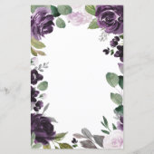 Paarse Silver Elegant Floral Wedding Menu Kaarten (Achterkant)