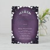 Paarse Silver Elegant Script Roos Quinceanera Folie Uitnodiging (Staand Voorkant)