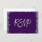 Paarse Silver Faux Glitter RSVP Kaartje (Voorkant / Achterkant)