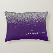 Paarse Silver Glitter Girly Glam Monogram Accent Kussen (Voorkant)