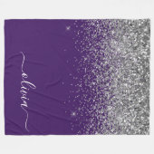 Paarse Silver Glitter Girly Glam Monogram Fleece Deken (Voorkant (Horizontaal))