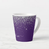 Paarse Silver Glitter Girly Glam Monogram Latte Mok (Rechterhoek)