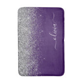 Paarse Silver Glitter Girly Monogram Naam Badmat (Voorkant Verticaal)
