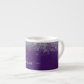 Paarse Silver Glitter Girly Monogram Naam Espresso Kop (Voorkant rechts)