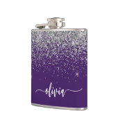 Paarse Silver Glitter Girly Monogram Naam Heupfles (Links)