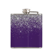 Paarse Silver Glitter Girly Monogram Naam Heupfles (Achterkant)