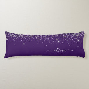 Paarse Silver Glitter Girly Monogram Naam Lichaamskussen