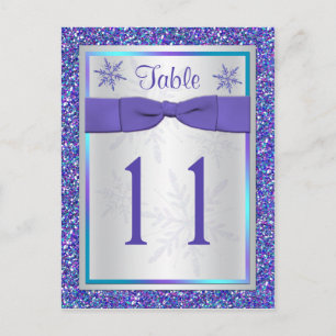 Paarse Silver Glitter Snowflakes Tafelnummer Kaart