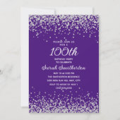 Paarse Silver Glitter Vrouwen 100e Verjaardag Kaart (Voorkant)