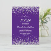 Paarse Silver Glitter Vrouwen 100e Verjaardag Kaart (Staand voorkant)
