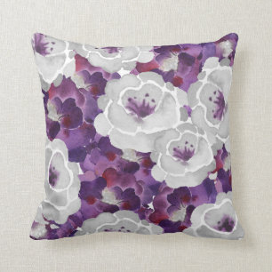 Paarse Silver Gray Floral vierkant accent kussen