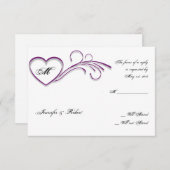 Paarse Silver Heart Scroll Monogram Reactiekaart RSVP Kaartje (Voorkant / Achterkant)