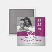 Paarse, Silver Joined Hearts Save the Date Magnet Magneet (Voorkant / Achterkant)
