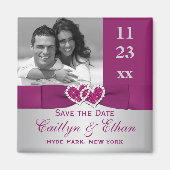 Paarse, Silver Joined Hearts Save the Date Magnet Magneet (Voorkant)