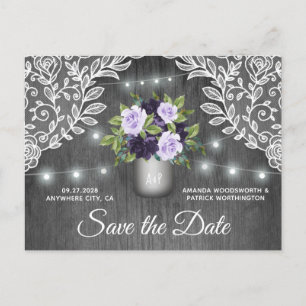 Paarse Silver Mason Jar Wedding Save the Date Aankondigingskaart