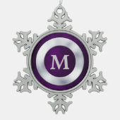 Paarse Silver Monogram Kerstmis Tin Sneeuwvlok Ornament (Voorkant)