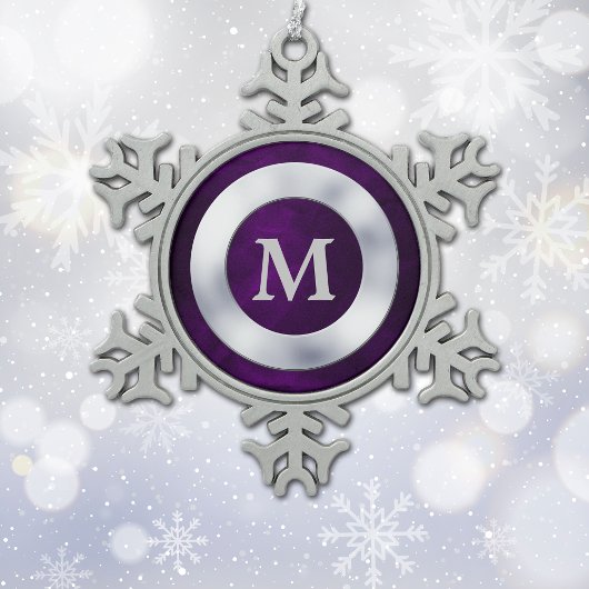 Paarse Silver Monogram Kerstmis Tin Sneeuwvlok Ornament