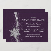 paarse Silver Snowflakes Winter behalve de datum Save The Date (Voorkant / Achterkant)