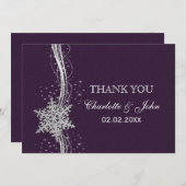 paarse Silver Snowflakes Winter bruiloft Dank u Kaart (Voorkant / Achterkant)