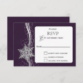paarse Silver Snowflakes Winter bruiloft RSVP (Voorkant / Achterkant)