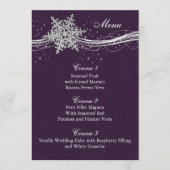 paarse Silver Snowflakes Wintertrouwmenkaarten Menu (Voorkant)