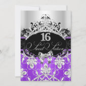 Paarse Silver Sweet 16 Sparkle Tiara Birthday Kaart (Voorkant)