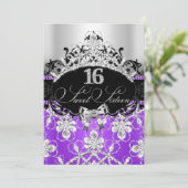 Paarse Silver Sweet 16 Sparkle Tiara Birthday Kaart (Staand voorkant)