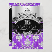 Paarse Silver Sweet 16 Sparkle Tiara Birthday Kaart (Voorkant / Achterkant)
