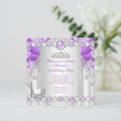Paarse Silver Tiara High Hiel Pearl Birthday Kaart (Staand voorkant)