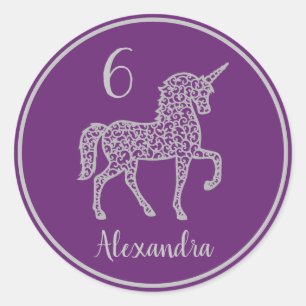 Paarse Silver Unicorn - verjaardagsfeest Ronde Sticker