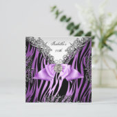 Paarse Silver White Black Zebra Birthday Party Kaart (Staand voorkant)