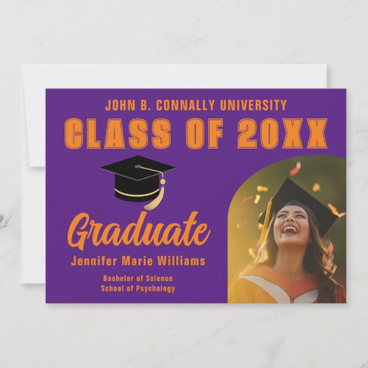 Paarse Sinaasappel Afstuderen Foto 2024 Afstuderen Aankondiging (Voorkant)