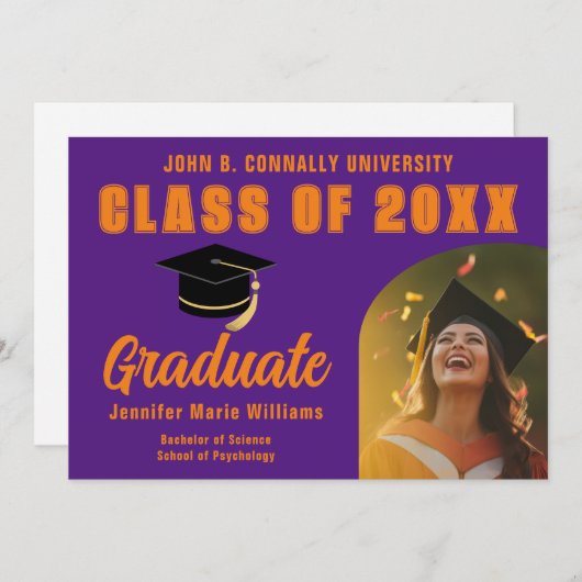 Paarse Sinaasappel Afstuderen Foto 2024 Afstuderen Aankondiging (Voorkant / Achterkant)