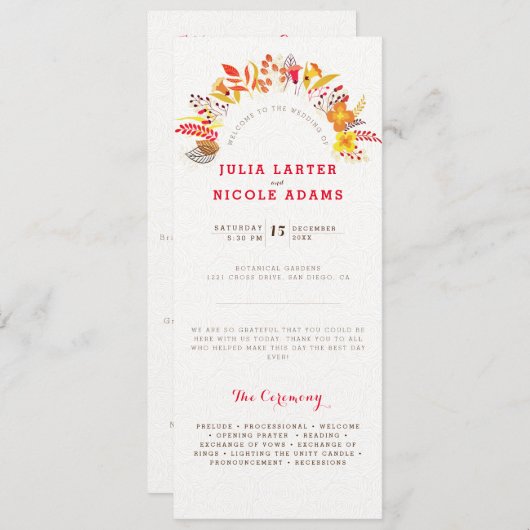 Paarse Sinaasappel Boho Wildflower Bladgroen Bruil Programma (Voorkant / Achterkant)