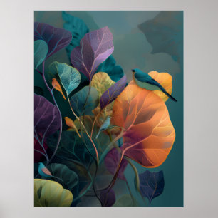 Paarse Sinaasappel Botanische Vogels Muurposter Be Poster