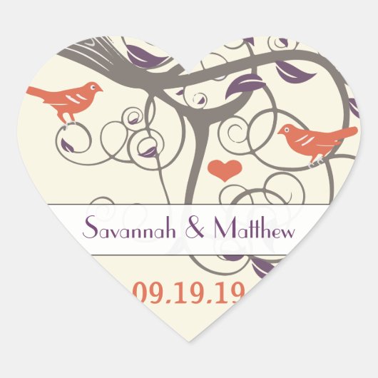 Paarse Sinaasappel- en grijze rivieroeverbindingsz Hart Sticker