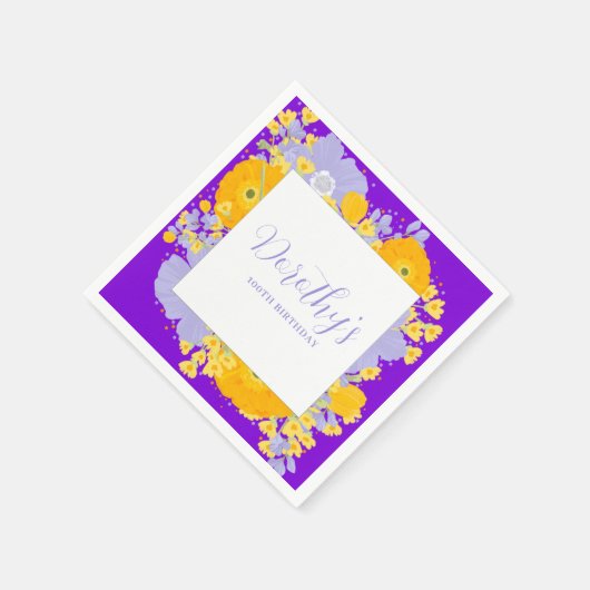 Paarse Sinaasappel Gele Wildbloemen 100e Verjaarda Servet (Hoek)