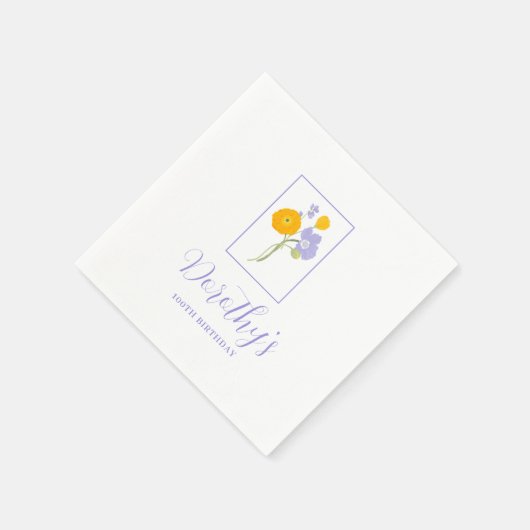 Paarse Sinaasappel Gele Wildbloemen 100e Verjaarda Servet (Hoek)