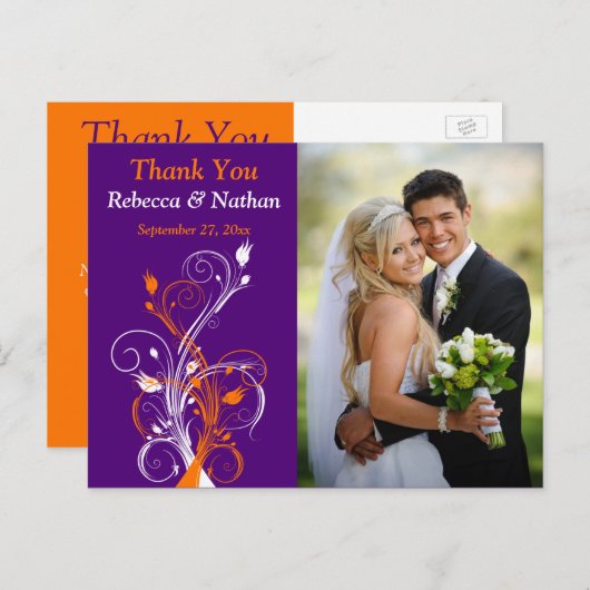 Paarse Sinaasappel wit bloemig dank u foto Briefka Briefkaart (Voorkant / Achterkant)