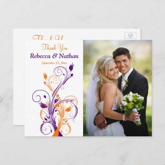 Paarse Sinaasappel wit bloemig dank u foto Briefka Briefkaart (Voorkant / Achterkant)