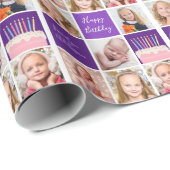 Paarse Sjabloon voor fotocollage Cute Custom Birth Cadeaupapier (Rol Hoek)
