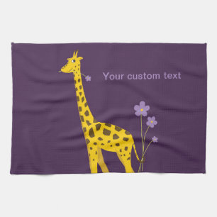 Paarse Skating Funny Giraffe gepersonaliseerd Theedoek