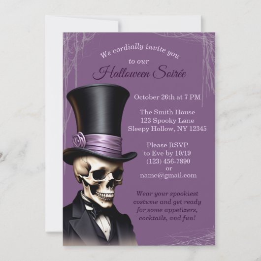 Paarse Skelet Elegant Halloween Kaart (Voorkant)