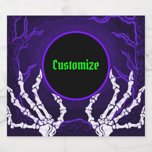 Paarse Skelethanden Likeurfles Etiket (Enkel label)