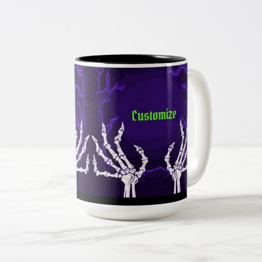 Paarse Skelethanden Tweekleurige Koffiemok (Voorkant rechts)