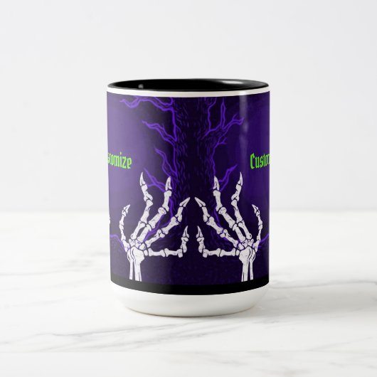 Paarse Skelethanden Tweekleurige Koffiemok (Center)