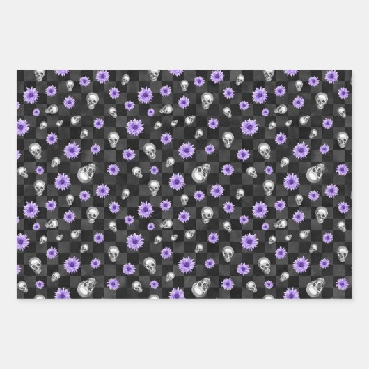 Paarse Skulls en Sunflower Series Design 9 Inpakpapier Vel (Voorkant)